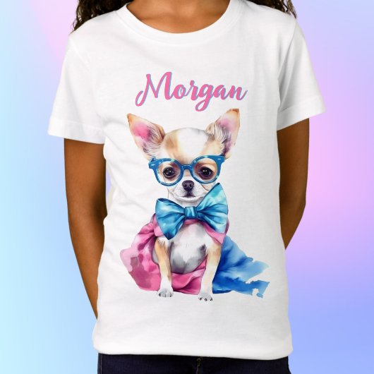 Fawn Chihuahua Puppy Dragen Bril w / Naam T-shirt