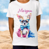 Fawn Chihuahua Puppy Dragen Bril w / Naam T-shirt