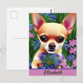 Fawn Chihuahua Puppy in Flower Meadow Personalized Briefkaart (Voorkant / Achterkant)
