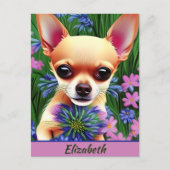 Fawn Chihuahua Puppy in Flower Meadow Personalized Briefkaart (Voorkant)