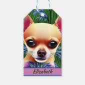 Fawn Chihuahua Puppy in Flower Meadow Personalized Cadeaulabel (Voorkant)