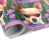 Fawn Chihuahua Puppy in Flower Meadow Personalized Cadeaupapier (Rol Hoek)