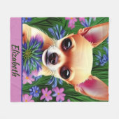 Fawn Chihuahua Puppy in Flower Meadow Personalized Fleece Deken (Voorkant (Horizontaal))