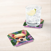 Fawn Chihuahua Puppy in Flower Meadow Personalized Kartonnen Onderzetters (Insitu)