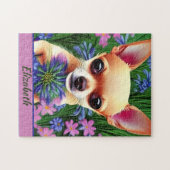 Fawn Chihuahua Puppy in Flower Meadow Personalized Legpuzzel (Horizontaal)