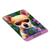 Fawn Chihuahua Puppy in Flower Meadow Personalized Magneet (Rechterzijde)