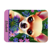 Fawn Chihuahua Puppy in Flower Meadow Personalized Magneet (Horizontaal)