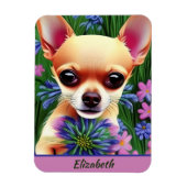 Fawn Chihuahua Puppy in Flower Meadow Personalized Magneet (Verticaal)