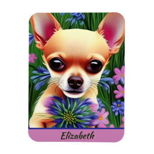 Fawn Chihuahua Puppy in Flower Meadow Personalized Magneet