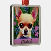 Fawn Chihuahua Puppy in Flower Meadow Personalized Metalen Ornament (Rechts)
