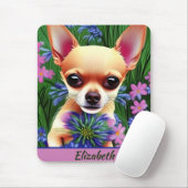Fawn Chihuahua Puppy in Flower Meadow Personalized Muismat (Met muis)