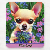Fawn Chihuahua Puppy in Flower Meadow Personalized Muismat (Voorkant)
