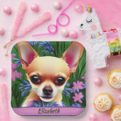 Fawn Chihuahua Puppy in Flower Meadow Personalized Papieren Bordje (Feest)