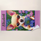 Fawn Chihuahua Puppy in Flower Meadow Personalized Strandlaken (Voorkant)