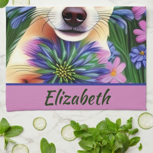 Fawn Chihuahua Puppy in Flower Meadow Personalized Theedoek (Gevouwen)