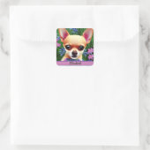 Fawn Chihuahua Puppy in Flower Meadow Personalized Vierkante Sticker (Tas)
