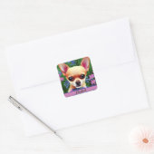 Fawn Chihuahua Puppy in Flower Meadow Personalized Vierkante Sticker (Envelop)