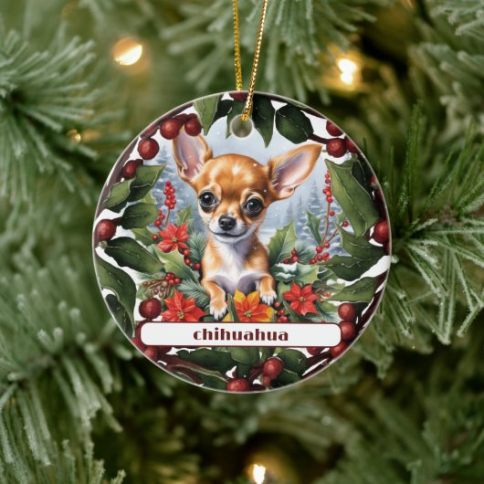 Fawn Chihuahua Puppy Vakantie Vreugde Aangepaste K Keramisch Ornament (Boom)