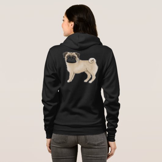 Fawn Coat Kleur Pug Mops Hondenras Illustratie Hoodie (Achterkant volledig)