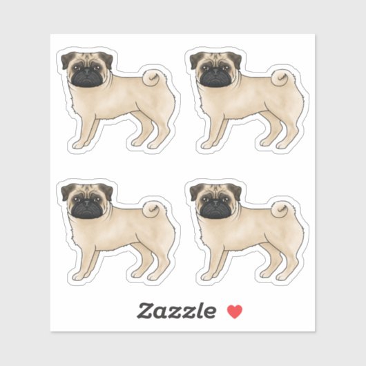 Fawn Coat Kleur Pug Mops Hondenras Tekeningen Sticker (Vel)