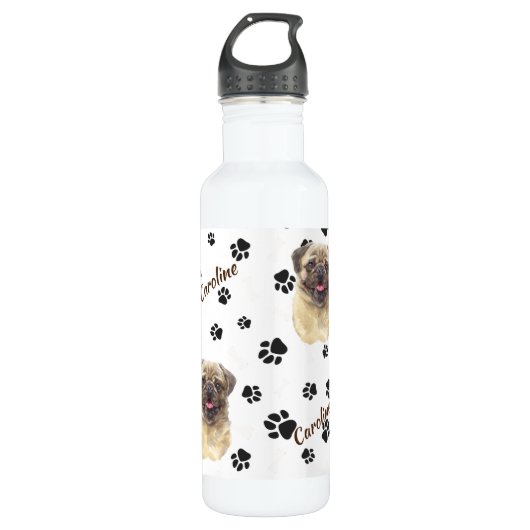 Fawn Colted Pug Dog Pawprint Waterfles (Voorkant)