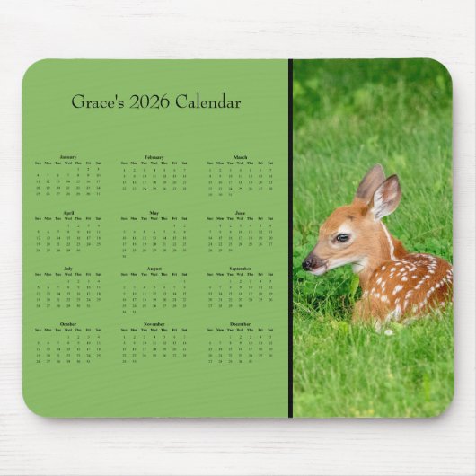 Fawn - Customizable full year 2026 calendar Muismat (Voorkant)
