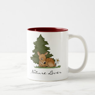 Fawn Deer Art Cartoon Tekening Forest Tree Natuur Tweekleurige Koffiemok