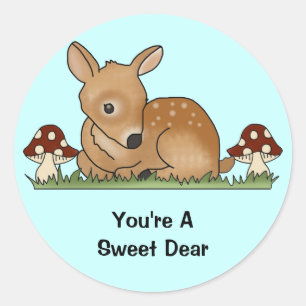 Fawn Deer Art Cartoon Tekening Paddenstoelen Natuu Ronde Sticker