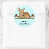 Fawn Deer Art Cartoon Tekening Paddenstoelen Natuu Ronde Sticker (Tas)