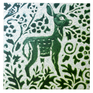 Fawn Deer Batik Modern Green Blue Floral Woodland Tegeltje