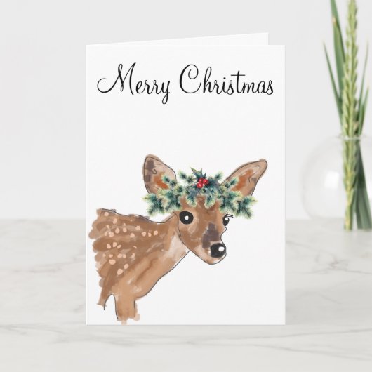 Fawn Deer Christmas Wenskaart Feestdagen Kaart (Voorkant)