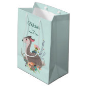 Fawn Deer Floral Birthday Personalized Medium Cadeauzakje (Achterkant Gekanteld)