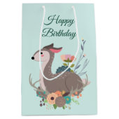 Fawn Deer Floral Birthday Personalized Medium Cadeauzakje (Voorkant)