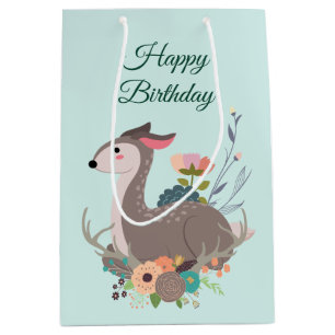 Fawn Deer Floral Birthday Personalized Medium Cadeauzakje