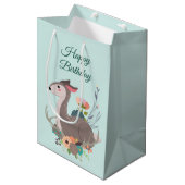 Fawn Deer Floral Birthday Personalized Medium Cadeauzakje (Voorkant Gekanteld)