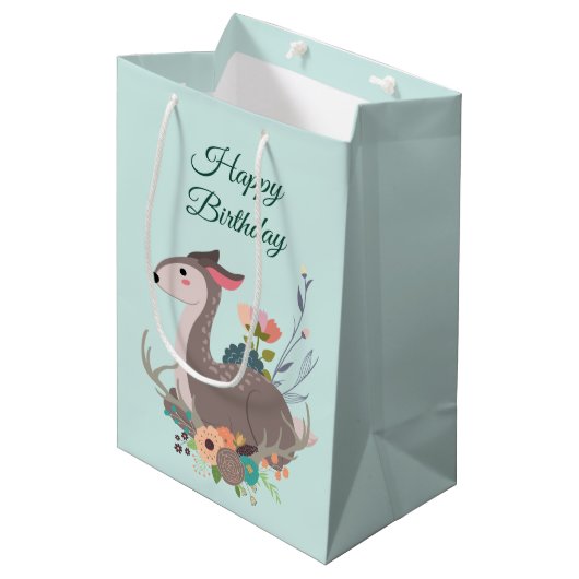 Fawn Deer Floral Birthday Personalized Medium Cadeauzakje (Voorkant Gekanteld)
