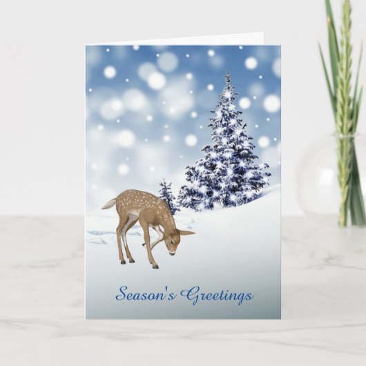 Fawn Deer in Snow Holiday Greeting Card Feestdagen Kaart (Voorkant)