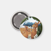 Fawn Deer in Winter Scene Round Magnet (Voorkant / Achterkant)