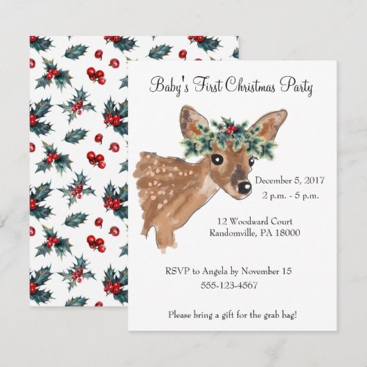 Fawn Deer kerstparty nodigt uit Kaart (Voorkant / Achterkant)