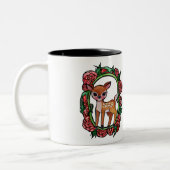 Fawn Deer Red Roses Tweekleurige Koffiemok (Links)