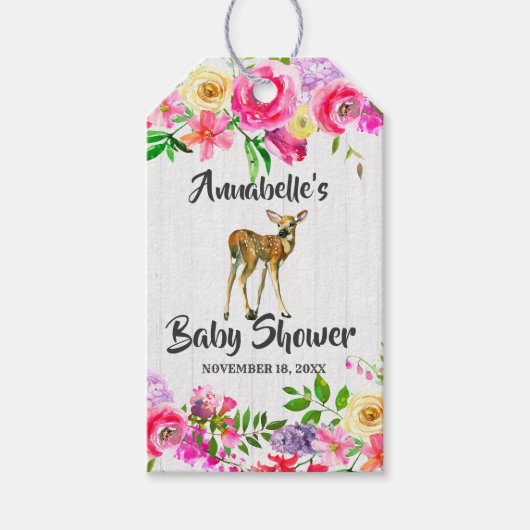 Fawn Deer Waterverf Bloemen Baby shower Dank u Cadeaulabel (Voorkant)