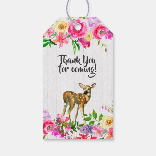 Fawn Deer Waterverf Bloemen Baby shower Dank u Cadeaulabel (Achterkant)