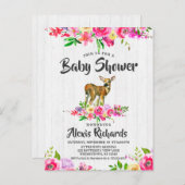 Fawn Deer Waterverf Bloemen Baby shower Uitnodigin Uitnodiging Briefkaart (Voorkant / Achterkant)
