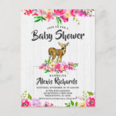 Fawn Deer Waterverf Bloemen Baby shower Uitnodigin Uitnodiging Briefkaart (Voorkant)