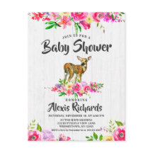 Fawn Deer Waterverf Bloemen Baby shower Uitnodigin
