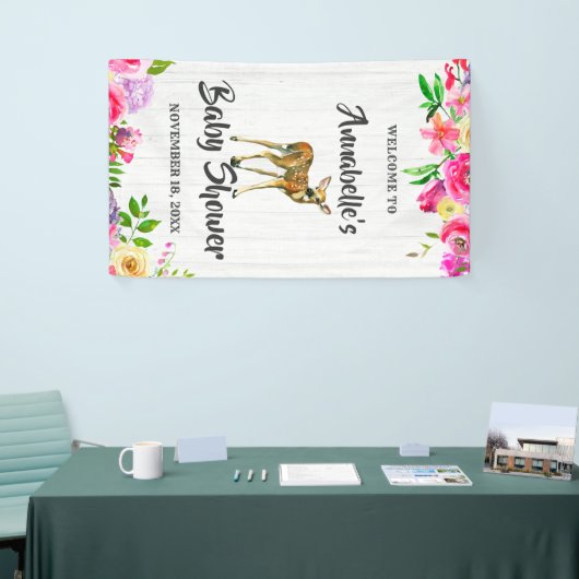 Fawn Deer Waterverf Bloemen Baby shower Welkom Spandoek (Beurs)