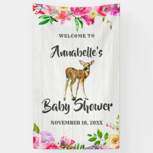 Fawn Deer Waterverf Bloemen Baby shower Welkom Spandoek