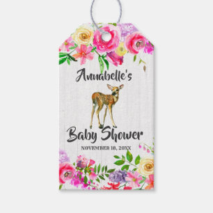 Fawn Deer Waterverf Floral Baby shower Hartelijk d Cadeaulabel