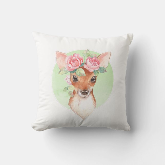 Fawn en roze rozen kussen (Voorkant)