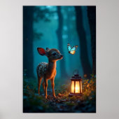 Fawn en vlinder in betoverd bos poster (Voorkant)